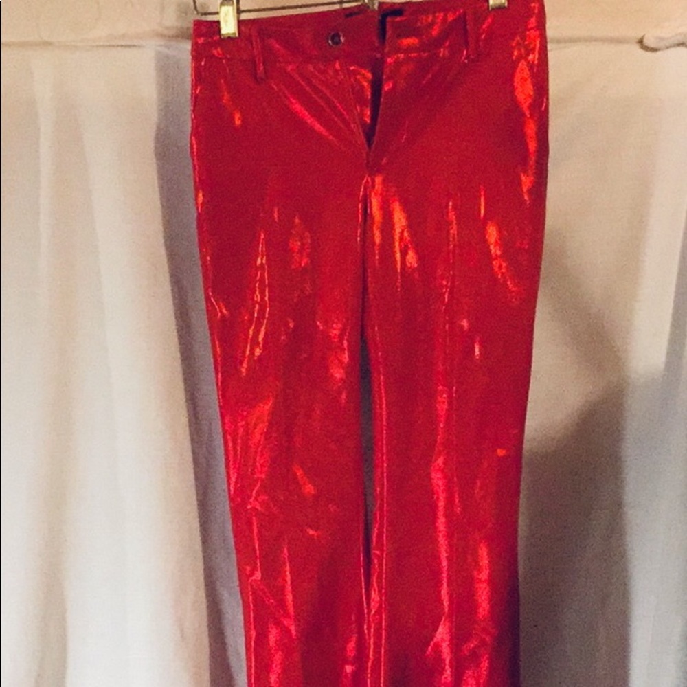 Metallic red slim bootcut trousers